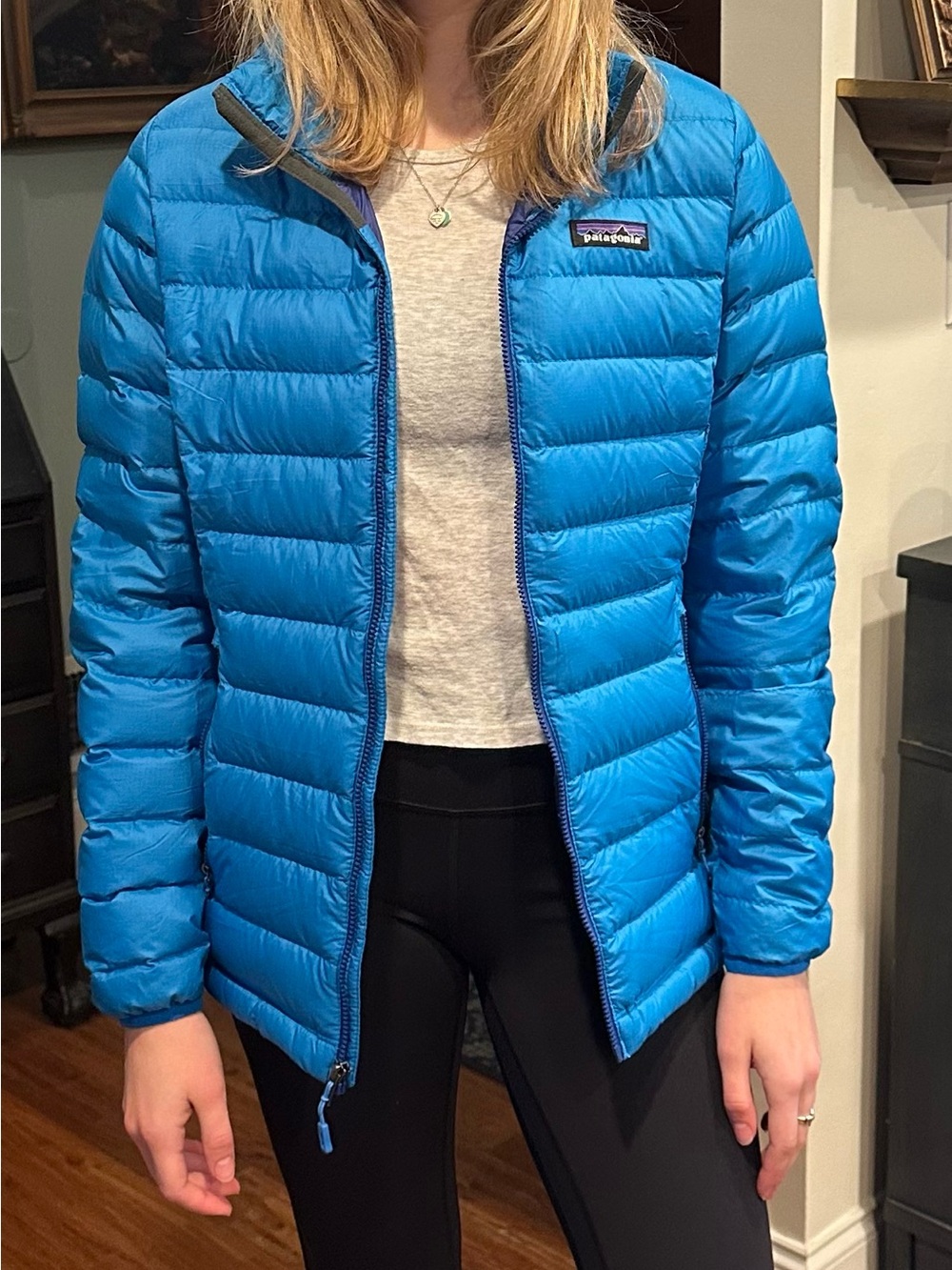 Patagonia Women's Bright Blue Quilted Down Puffer Jacket